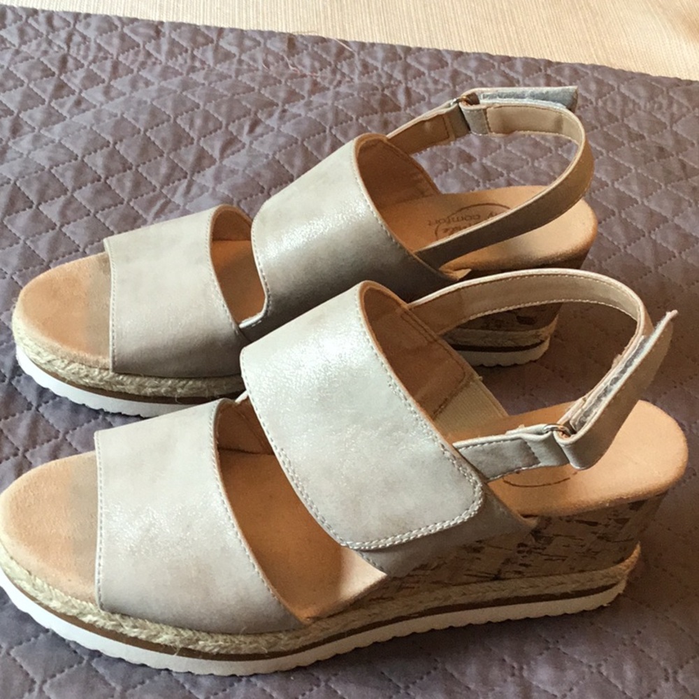 Life Stride Simply Comfort Wedge Sandals. Soft beige
